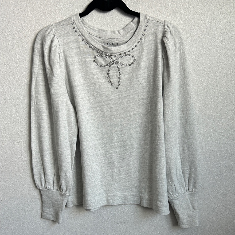 LOFT Light Gray Embellished Blouse